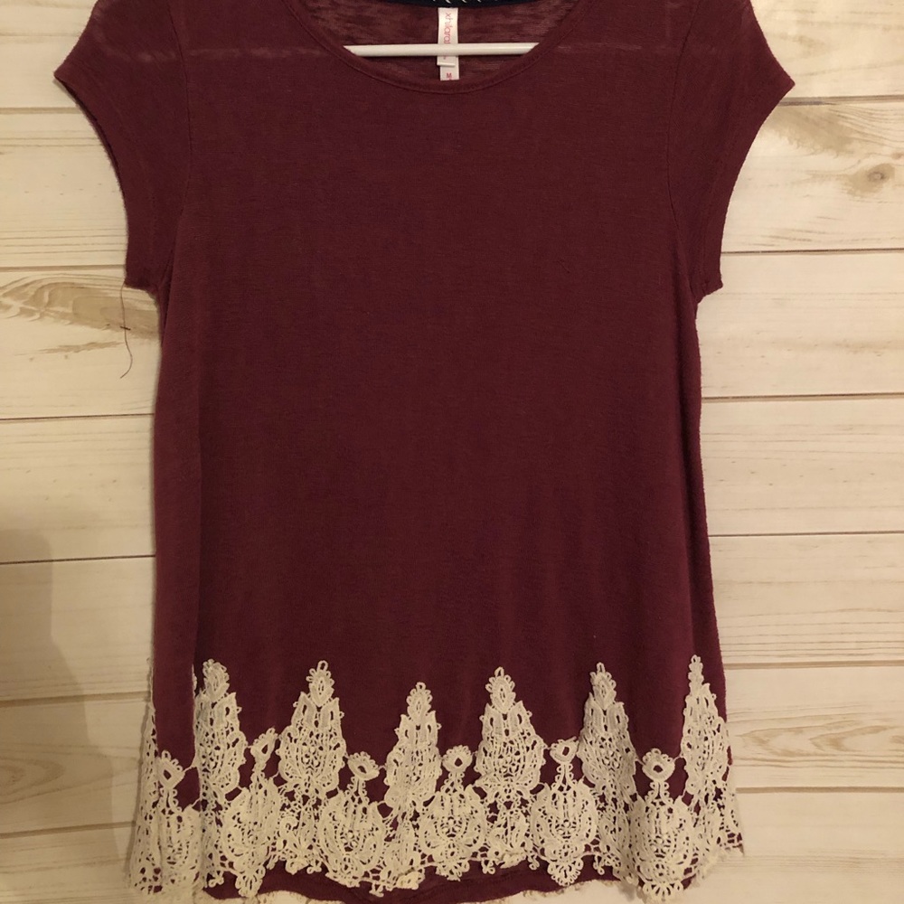 Maroon top with lace detail